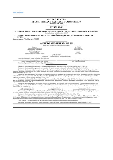 Thumbnail Antero Midstream
 10-K Annual Report 2017