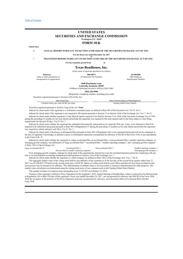 Thumbnail Texas Roadhouse
 10-K Annual Report 2017