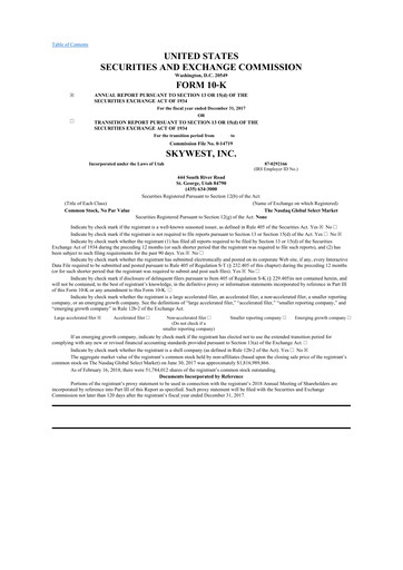 Thumbnail SkyWest 10-K Annual Report 2017