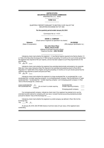 Thumbnail Deere & Company (John Deere) 10-Q Quarterly Report FY2018 