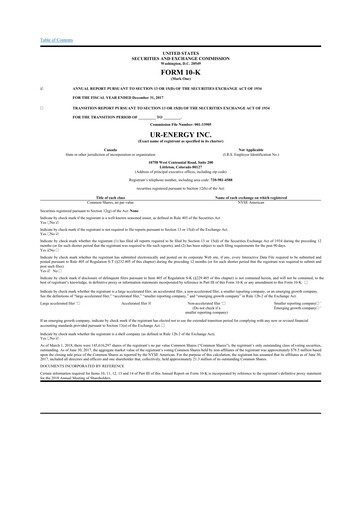 Thumbnail Ur-Energy 10-K Annual Report 2017