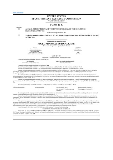 Thumbnail Rigel Pharmaceuticals 10-K Annual Report 2017