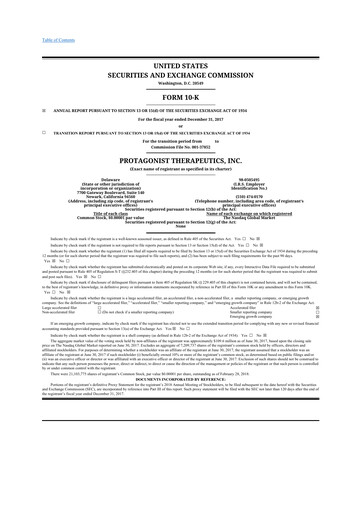 Vorschaubild Protagonist Therapeutics
 10-K Jahresbericht 2017