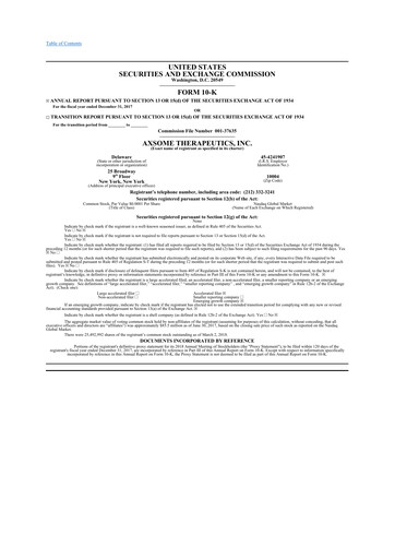 Vorschaubild Axsome Therapeutics
 10-K Jahresbericht 2017