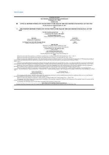 Thumbnail Territorial Bancorp
 10-K Annual Report 2017