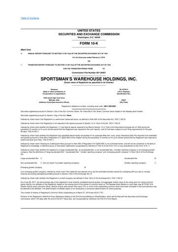 Thumbnail Sportsman's Warehouse 10-K Annual Report 2017