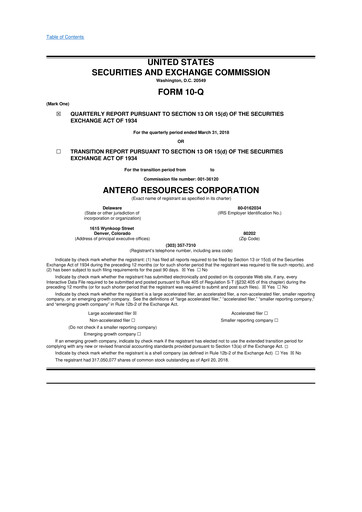 Vorschaubild Antero Resources
 10-Q Quartalsbericht 2018 