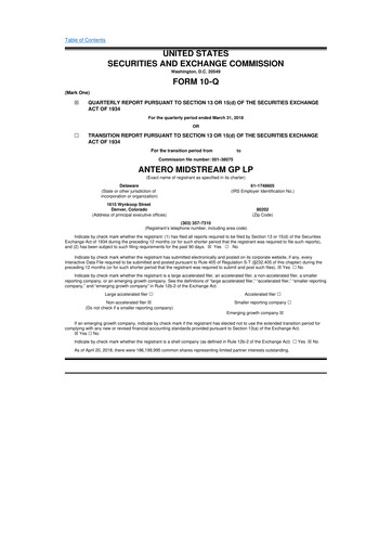 Thumbnail Antero Midstream
 10-Q Quarterly Report FY2018 