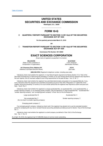 Vorschaubild Exact Sciences 10-Q Quartalsbericht 2018 