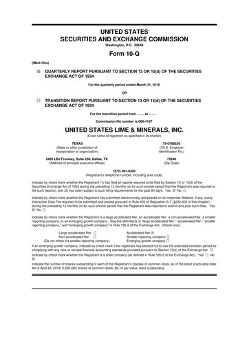 Thumbnail United States Lime & Minerals  10-Q Quarterly Report FY2018 