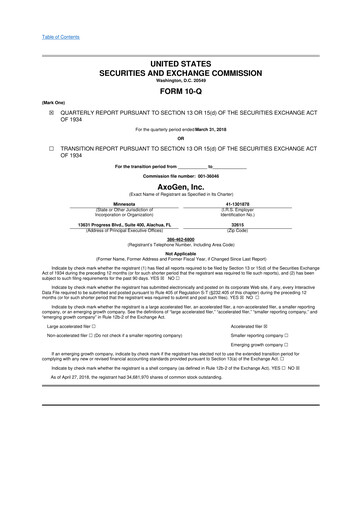 Thumbnail Axogen 10-Q Quarterly Report FY2018 