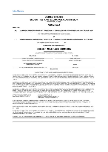 Thumbnail Golden Minerals
 10-Q Quarterly Report FY2018 