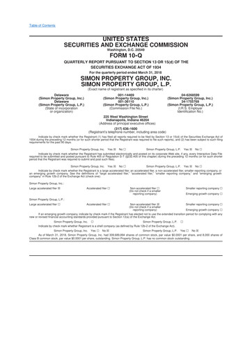 Thumbnail Simon Property Group 10-Q Quarterly Report FY 