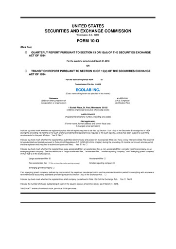 Thumbnail Ecolab 10-Q Quarterly Report FY2018 