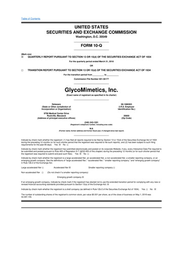 Thumbnail GlycoMimetics
 10-Q Quarterly Report FY2018 