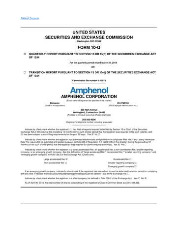 Thumbnail Amphenol 10-Q Quarterly Report FY2018 