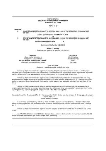 Thumbnail Moelis & Company 10-Q Quarterly Report FY2018 