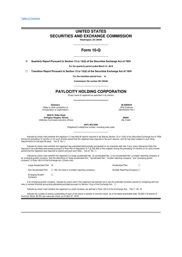 Thumbnail Paylocity 10-Q Quarterly Report FY2018 