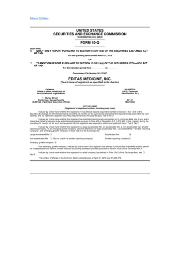 Miniature Editas Medicine
 10-Q Rapport trimestriel 2018 