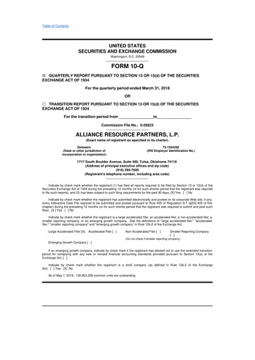 Miniature Alliance Resource Partners 10-Q Rapport trimestriel  