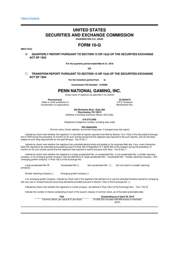 Thumbnail PENN Entertainment
 10-Q Quarterly Report FY2018 