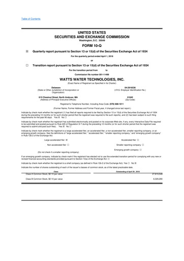 Thumbnail Watts Water Technologies
 10-Q Quarterly Report FY2018 