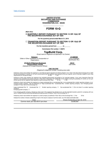 Thumbnail TopBuild 10-Q Quarterly Report FY2018 