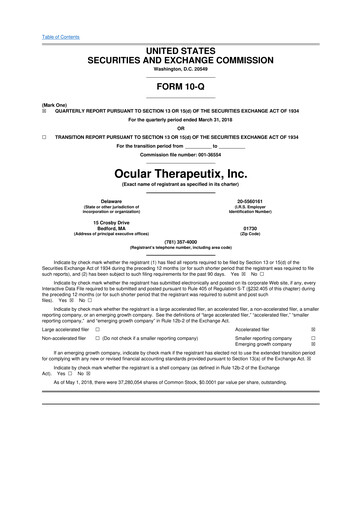 Thumbnail Ocular Therapeutix 10-Q Quarterly Report FY 