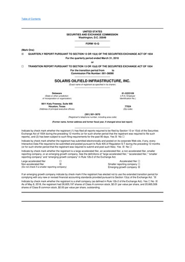 Vorschaubild Solaris Energy Infrastructure 10-Q Quartalsbericht 2018 