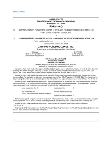 Thumbnail Camping World
 10-Q Quarterly Report FY2018 