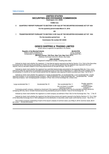 Thumbnail Genco Shipping & Trading 10-Q Quarterly Report FY2018 