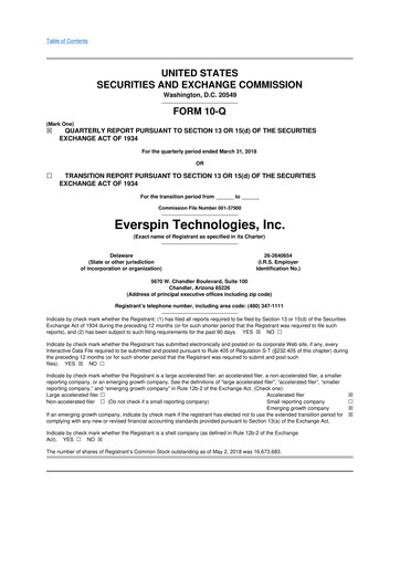 Miniature Everspin Technologies 10-Q Rapport trimestriel 2018 
