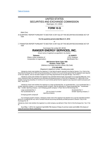 Thumbnail Ranger Energy Services 10-Q Quarterly Report FY2018 