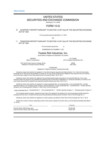 Thumbnail Tootsie Roll Industries
 10-Q Quarterly Report FY2018 