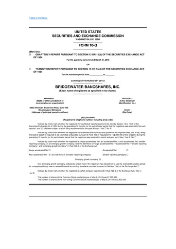 Thumbnail Bridgewater Bancshares 10-Q Quarterly Report FY2018 