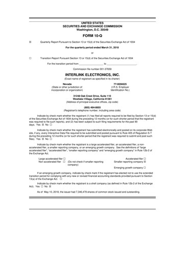 Thumbnail Interlink Electronics 10-Q Quarterly Report FY 