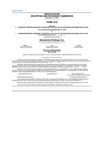 Vorschaubild Senseonics Holdings
 10-Q Quartalsbericht 2018 