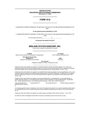 Thumbnail Midland States Bancorp 10-Q Quarterly Report FY2018 