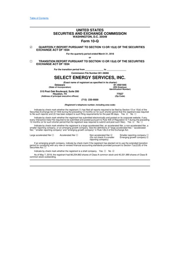 Thumbnail Select Water Solutions 10-Q Quarterly Report FY2018 