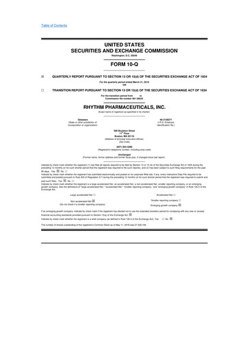 Miniature Rhythm Pharmaceuticals 10-Q Rapport trimestriel 2018 