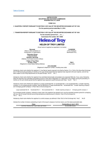 Thumbnail Helen of Troy 10-Q Quarterly Report FY2019 