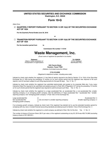 Thumbnail Waste Management 10-Q Quarterly Report FY2018 