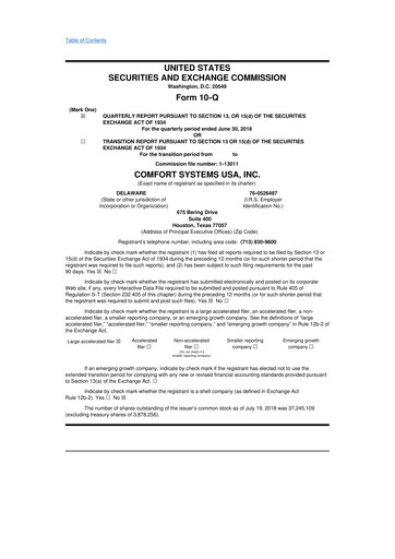 Thumbnail Comfort Systems USA 10-Q Quarterly Report FY2018 