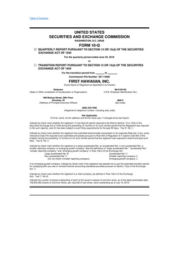 Thumbnail First Hawaiian Bank
 10-Q Quarterly Report FY2018 