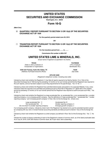 Thumbnail United States Lime & Minerals  10-Q Quarterly Report FY2018 