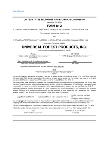 Thumbnail UFP Industries
 10-Q Quarterly Report FY2018 