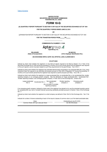 Thumbnail AptarGroup 10-Q Quarterly Report FY2018 