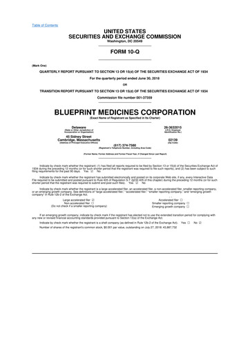 Miniature Blueprint Medicines
 10-Q Rapport trimestriel 2018 