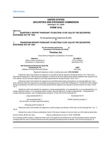 Thumbnail Trevena 10-Q Quarterly Report FY2018 