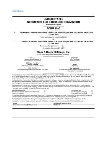 Thumbnail Floor & Decor

 10-Q Quarterly Report FY2018 
